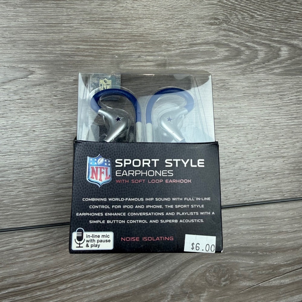 iHip NFL Dallas Cowboys Sport Style Earphones Soft Loop Earhook Blue Silver New